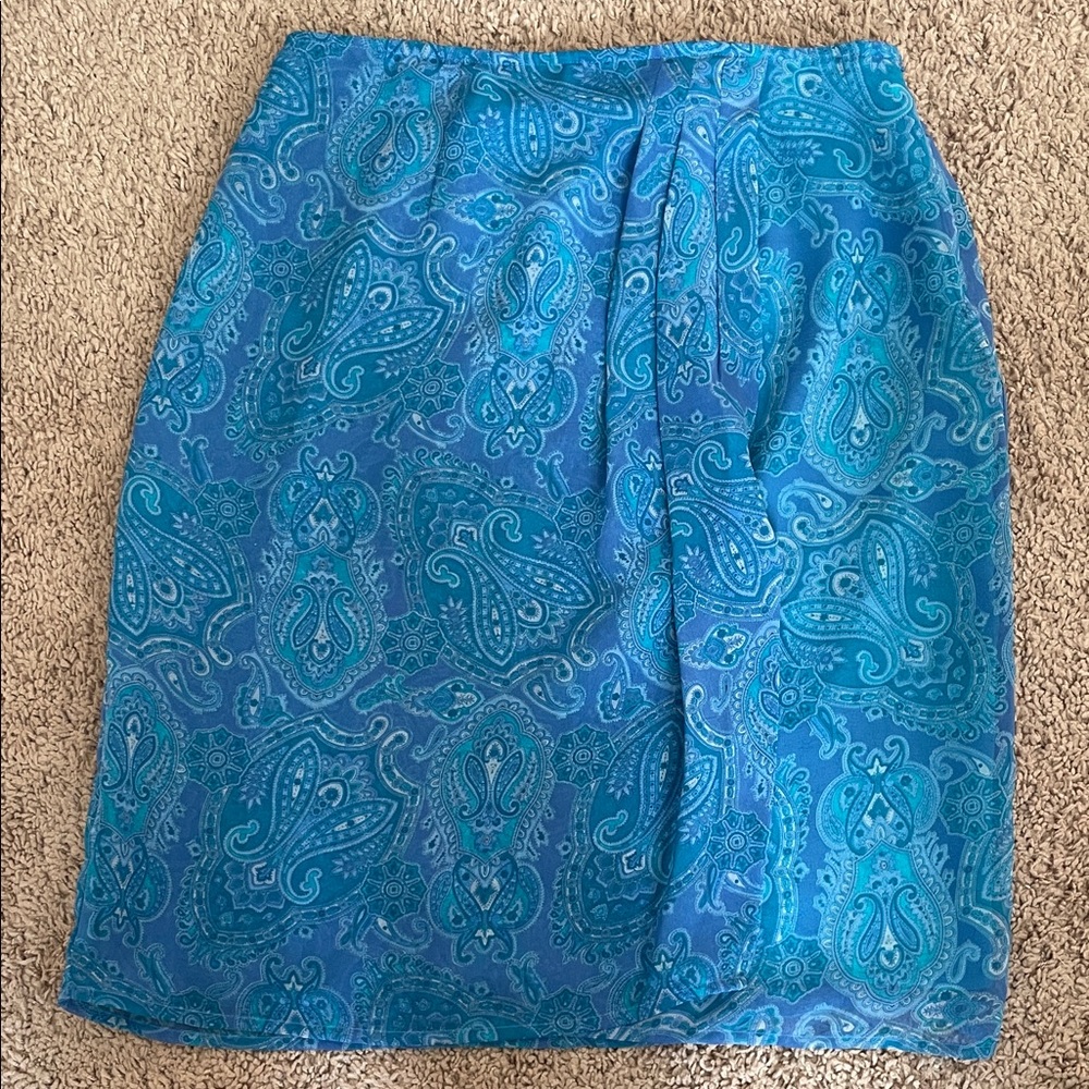Worthington Blue Pleated Paisley Skirt‎ Size 8